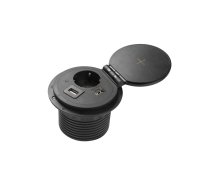 Mēbeļu ligzda CHARGER PLUS, Ø80 mm, 1xSHUKO, USB A+C, komplektā trīs maināmi moduļi (USB-A, HDMI, RJ45), kabelis 1.5 m, melna