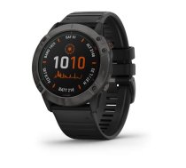 Garmin Fēnix 6X Pro Solar ar saules enerģiju uztverošu stikliņu un melnu siksniņu