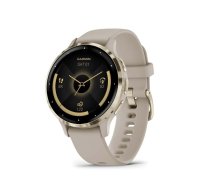 Garmin Venu 3S Soft Gold Stainless Steel Bezel with French Gray Case and Silicone Band