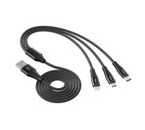 Vipfan X16 3in1 USB-C / Lightning / Micro 66W 3,5A USB kabelis (melns)