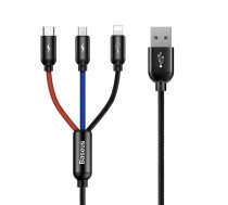 Baseus Rapid USB kabelis 3in1 C tips / Lightning / Micro 3A 1,2M — melns
