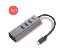 USB-C metāla 3 portu HUB ar Gigabit Ethernet adapteri