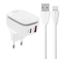 Sienas lādētājs LDNIO A2425C USB, USB-C + Lightning kabelis