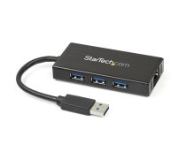 StarTech.com 3 portu portatīvais USB 3.0 centrmezgls plus Gigabit Ethernet — alumīnijs ar iebūvētu kabeli ~ 3 portatīvs USB 3.0 centrmezgls plus Gigabit Ethernet — 5 Gbps — alumīnijs ar iebūvētu kabeli