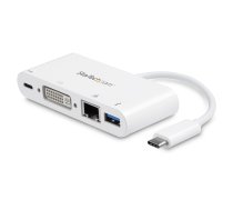 StarTech.com USB C vairāku portu adapteris — USB-C–DVI-D (digitālais) video adapteris ar 60 W strāvas padeves caurlaides uzlādi, GbE, USB-A — pārnēsājams C tipa USB/Thunderbolt 3 mini ​​klēpjdatora dokst.