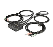 StarTech.com 2 portu HDMI KVM slēdzis — 4K 60 Hz — kompakts divu portu UHD/Ultra HD USB galddatora KVM slēdzis ar integrētiem 4 ft kabeļiem un audio — barošana ar kopni un tālvadības pārslēgšana — MacBook ThinkPad