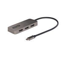 StarTech.com 3 portu USB-C MST centrmezgls — C tipa USB līdz 3 x HDMI vairāku monitoru adapteris klēpjdatoram — trīskāršs HDMI līdz 4K 60 Hz ar DP 1.4 Alt režīmu un DSC — HDR — 1 pēdas (30 cm) kabelis — tikai Windows