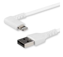 StarTech.com 3 pēdu (1 m) izturīgs USB A līdz Lightning kabelis — balts, 90° taisnleņķis, lieljaudas, izturīgs aramīda šķiedras USB tipa A līdz zibens uzlādes/sinhronizācijas vads — Apple MFi sertificēts — iPhone
