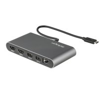 StarTech.com Thunderbolt 3 mini ​​dokstacija — pārnēsājama divu monitoru dokstacija ar HDMI 4K 60 Hz, 2 x USB-A centrmezgls (3.0/2.0), GbE — 11 collu/28 cm kabelis — TB3 vairāku portu adapteris — Mac/Windows