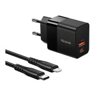 Sienas lādētājs Mcdodo CH-1952 USB + USB-C, 20W + USB-C līdz Lightning kabelis (melns)