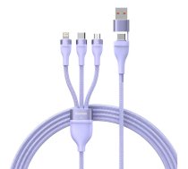 3in1 USB kabelis Baseus Flash Series 2, USB-C + micro USB + Lightning, 100W, 1,5m (violeta)