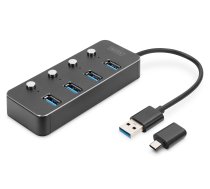 Digitus USB 3.0 centrmezgls, 4 portu, schaltbar, alumīnija Gehäuse