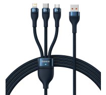3in1 USB kabelis Baseus Flash Series, USB-C + micro USB + Lightning, 100W, 1,2m (zils)