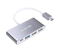 Lention 4in1 centrmezgls USB-C uz USB 3.0 + 2x USB 2.0 + USB-C (pelēks)