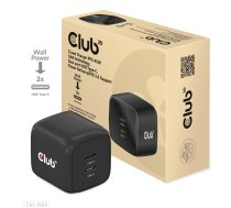 CLUB3D ceļojumu lādētājs PPS 45 W GAN tehnoloģija, divu portu USB Type-C, barošanas piegādes (PD) 3.0 atbalsts