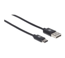 Manhetenas USB-C–USB-A kabelis, 2 m, vīrietis–vīrietis, melns, 480 Mb/s (USB 2.0), līdzvērtīgs Startech USB2AC2M, ātrdarbīgs USB, mūža garantija, Polybag