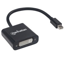 Manhetenas Mini DisplayPort 1.2a–DVI-I divu saišu adaptera kabelis (izcenojums), 4K@30Hz, aktīvs, 19,5 cm, vīrietis–sieviete, saderīgs ar DVD-D, melns, trīs gadu garantija, soma