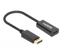 Manhetenas DisplayPort 1.2–HDMI aktīvais adapteris, 4K@60Hz, 15 cm, vīrietis–sieviete, DP ar aizbīdni, melns, nav divvirzienu, trīs gadu garantija, soma