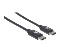 Manhetenas USB-C–USB-C kabelis, 3 m, vīrietis–vīrietis, melns, 480 Mb/s (USB 2.0), līdzvērtīgs Startech USB2CC3M, ātrdarbīgs USB, mūža garantija, Polybag