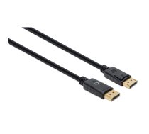 Manhetenas DisplayPort 1.4 kabelis, 8K@60hz, 2m, PVC kabelis, vīrišķais-vīrietis, līdzvērtīgs Startech DP14MM2M, ar aizbīdņiem, pilnībā ekranēts, melns, mūža garantija, soma