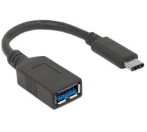 Manhetenas USB-C–USB-A kabelis, 15 cm, vīrietis–sieviete, melns, 5 Gb/s (USB 3.2 Gen1 jeb USB 3.0), 3A (ātrā uzlāde), IF sertificēts, līdzvērtīgs Startech USB31CAADP, SuperSpeed ​​USB, mūža garantija, Polimaiss