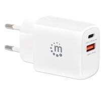 Manhetenas sienas/barošanas mobilo ierīču lādētājs (Euro 2-pin), USB-C un USB-A porti, USB-C izeja: 20 W, USB-A izeja: 18 W, balts, tālruņa/planšetdatora lādētājs, trīs gadu garantija, mazumtirdzniecības kaste