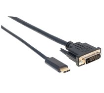 Manhetenas USB-C uz DVI-D kabelis, 1080p@60Hz, 2m, no vīrieša līdz sievietei, melns, līdzvērtīgs Startech CDP2DVIMM2MB, saderīgs ar DVD-D, trīs gadu garantija, polibagma