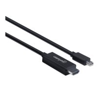 Manhattan Mini DisplayPort 1.2–HDMI kabelis, 4K@60Hz, 1,8 m, vīrietis–vīrietis, melns, līdzvērtīgs Startech MDP2HDMM2MB (izņemot 20 cm īsāku), trīs gadu garantija, maisiņš