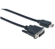 Manhetenas HDMI–DVI-D 24+1 kabelis, 3 m, vīrs–vīriņš, melns, līdzvērtīgs Startech HDDVIMM3M, Dual Link, Savietojams ar DVD-D, Mūža garantija, Polybag