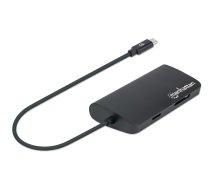 Manhetenas USB-C doks/centrmezgls ar karšu lasītāju, pieslēgvietas (x5): Ethernet, USB-A (3) un USB-C, 5 Gb/s (USB 3.2 Gen1 jeb USB 3.0), ar strāvas padevi (100 W) uz USB-C Ports (Ņemiet vērā, ka nepieciešams papildu USB-C sienas lādētājs un USB-C kabelis