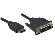 Manhetenas HDMI–DVI-D 24+1 kabelis, 1 m, vīrs–vīriņš, melns, līdzvērtīgs Startech HDDVIMM1M, Dual Link, saderīgs ar DVD-D, mūža garantija, polibagma
