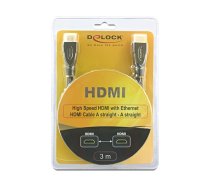 DeLOCK 3m HDMI AM/AM HDMI kabelis HDMI A tips (standarta) Melns