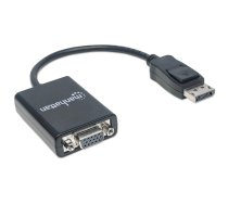 Manhetenas DisplayPort uz VGA HD15 pārveidotāja kabelis, 15 cm, vīrišķais-sieviete, aktīvs, līdzvērtīgs Startech DP2VGA2, DP ar aizbīdni, melns, mūža garantija, polibagma