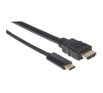 Manhetenas USB-C–HDMI kabelis, 4K@30Hz, 1 m, melns, vīrietis–vīrietis, trīs gadu garantija, maisiņš