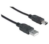 Manhetenas USB-A–Mini-USB kabelis, 1,8 m, vīrietis–vīrietis, melns, 480 Mb/s (USB 2.0), līdzvērtīgs Startech USB2HABM2M (izņemot 20 cm īsāku), ātrdarbīgs USB, mūža garantija, polibagma