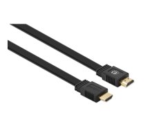 Manhetenas HDMI kabelis ar Ethernet (plakans), 4K@60Hz (Premium High Speed), 5m, vīrietis–vīrietis, melns, Ultra HD 4k x 2k, pilnībā ekranēts, zeltīti kontakti, mūža garantija, polibagma