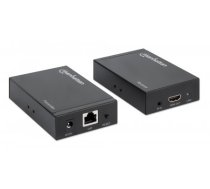 Manhetenas 4K HDMI, izmantojot Ethernet paplašinātājs ar integrētiem kabeļiem, 4K@30Hz, attālumi līdz 50 m ar 2x Cat5e vai Cat6 Ethernet kabeļiem (nav iekļauti), melns, trīs gadu garantija, blisteris