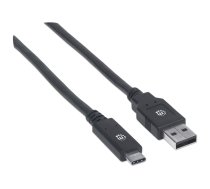 Manhetenas USB-C–USB-A kabelis, 2 m, vīrietis–vīrietis, 5 Gb/s (USB 3.2 Gen1 jeb USB 3.0), 3A (ātrā uzlāde), SuperSpeed ​​USB, melns, mūža garantija, Polybag