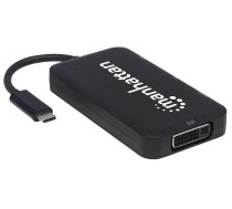 Manhetenas USB-C doks/centrmezgls, pieslēgvietas (x4): DisplayPort, DVI-I, HDMI vai VGA, piezīme: vienlaikus var izmantot tikai vienu portu, ārējais barošanas avots nav nepieciešams, kabelis 8 cm, melns, trīs gadu garantija, Blisteris