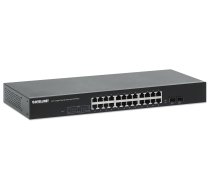 Intellinet 24 portu Gigabitu Ethernet slēdzis ar 2 SFP portiem, 24 x 10/100/1000 Mb/s RJ45 porti + 2 SFP, IEEE 802.3az, 19 collu statīva stiprinājums