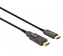 Manhetenas HDMI–Micro HDMI Plenum-novērtēts kabelis, 4K@60Hz (Premium High Speed), 50 m, aktīvs, noņemams HDMI vīrs (A tips), vīrs uz vīri, melns, zeltīti kontakti, mūža garantija, soma.