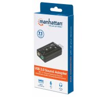 Manhetenas USB-A skaņas adapteris, USB-A līdz 3,5 mm mikrofona ieejas un audio izejas pieslēgvietas, 480 Mb/s (USB 2.0), 7.1 kanālu virtuālā 3D telpiskā skaņa, iekšējais pastiprinātājs un skaļuma vadības ierīces, kas atbilst Startech ICUSBAUDIO7, Hi- Ātru