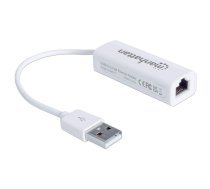 Manhetenas USB-A ātrs Ethernet adapteris, 10/100 Mbps tīkls, 480 Mbps (USB 2.0), ātrdarbīgs USB, RJ45, balts, trīs gadu garantija, blistera