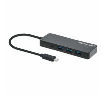 Manhetenas USB-C doks/centrmezgls, porti (x7): USB-A (x7), 5 Gbps (USB 3.2 Gen1 jeb USB 3.0), ārējais barošanas avots nav nepieciešams, kabelis 15 cm, SuperSpeed ​​USB, melns, trīs gadu garantija, blisteris