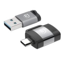 Manhetenas 2-daļīgs komplekts: USB-C uz USB-A un USB-A uz USB-C adapteri, vīriešu/sieviešu pārveidošana, 5 Gb/s (USB 3.2 Gen1 jeb USB 3.0), SuperSpeed ​​USB, melns/sudrabs, mūža garantija, Polybag