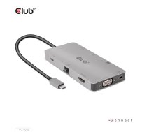 CLUB3D USB Gen1 Type-C 9-in-1 centrmezgls ar HDMI, VGA, 2x USB Gen1 Type-A, RJ45, SD/Micro SD karšu slotiem un USB Gen1 Type-C Female portu