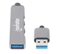 Manhetenas USB-A 4-portu centrmezgls, 4x USB-A porti (1x 5 Gbps USB 3.2 Gen1 jeb USB 3.0, 3 x 480 Mbps USB 2.0), barošana ar autobusu, alumīnijs, Space Grey, trīs gadu garantija, blisteris