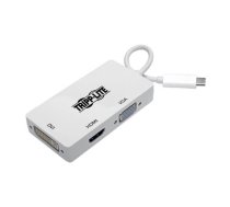 USB-C vairāku portu adapteris (M/3xF) — 4K HDMI, DVI, VGA, HDCP, balts U444-06N-HDV4