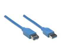 Manhetenas USB-A–USB-A pagarinātāja kabelis, 2 m, vīrišķais–sieviete, zils, 5 Gb/s (USB 3.2 Gen1 jeb USB 3.0), līdzvērtīgs Startech USB3SEXT2MBK (izņemot krāsu), SuperSpeed ​​USB, mūža garantija, Polybag