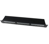 Patch Panel 24 Ports 1U 19'' Cat.6 vairogs ar kabeļa organizēšanas funkciju melns